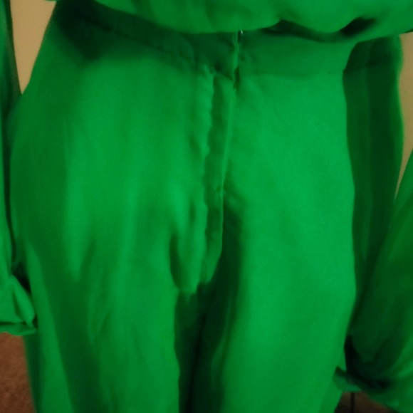 Lilli Diamond Green Chiffon Top and Palazzo Pant 2 Pc Outfit Set Vintage S - Picture 8 of 13